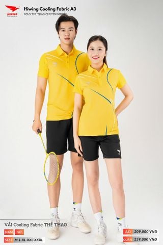 Áo Polo Thể Thao Pickeball, Cầu Lông Bóng Chuyền Hiwing A3 Nam Nữ - Màu Vàng