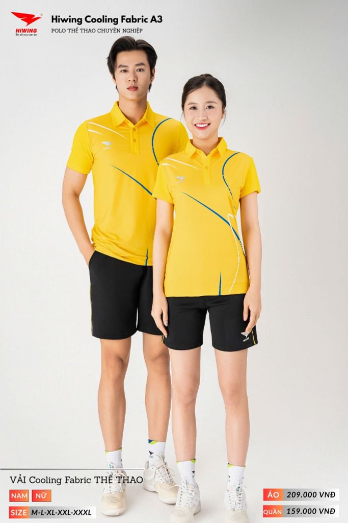 Áo Polo Thể Thao Pickeball, Cầu Lông Bóng Chuyền Hiwing A3 Nam Nữ - Màu Vàng