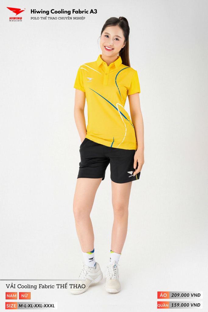 Áo Polo Thể Thao Pickeball, Cầu Lông Bóng Chuyền Hiwing A3 Nam Nữ - Màu Vàng