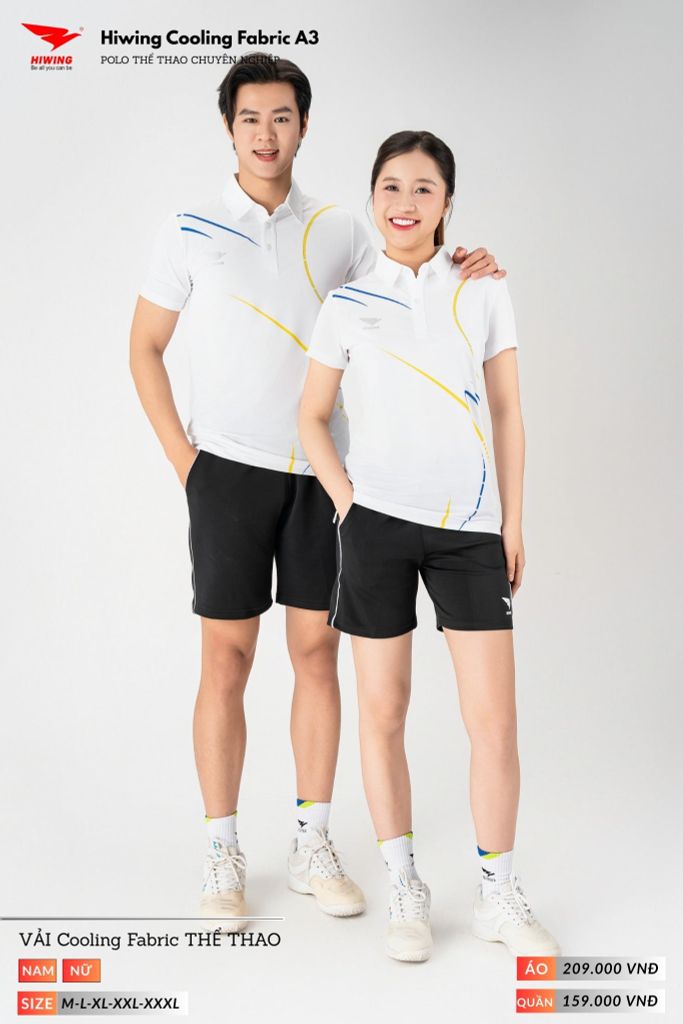 Áo Polo Thể Thao Pickeball, Cầu Lông Bóng Chuyền Hiwing A3 Nam Nữ - Màu Trắng