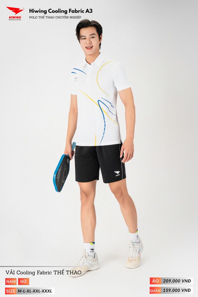 Áo Polo Thể Thao Pickeball, Cầu Lông Bóng Chuyền Hiwing A3 Nam Nữ - Màu Trắng