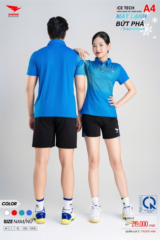 Áo Thể Thao HIWING ICE TECH A4 Nam Nữ Màu Xanh Da