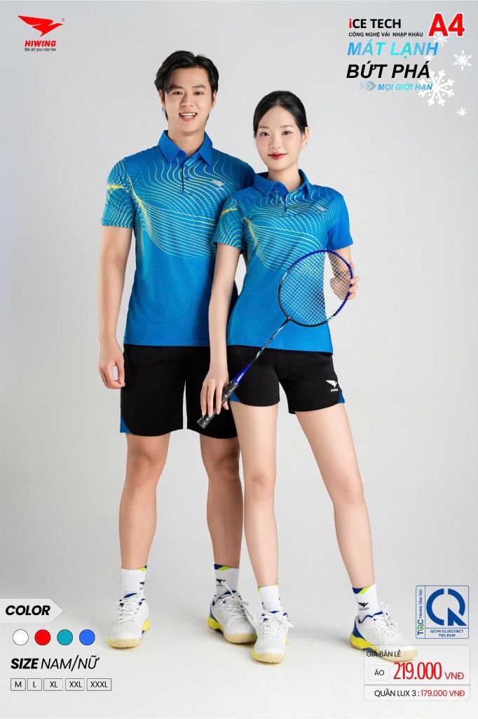 Áo Thể Thao HIWING ICE TECH A4 Nam Nữ Màu Xanh Da
