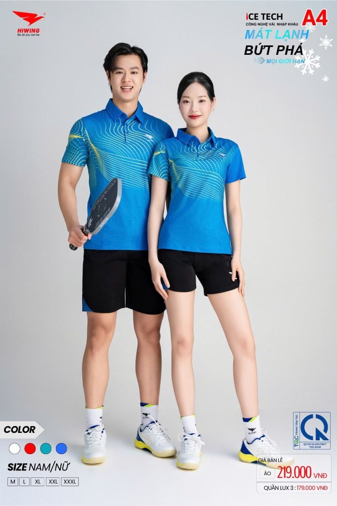 Áo Thể Thao HIWING ICE TECH A4 Nam Nữ Màu Xanh Da