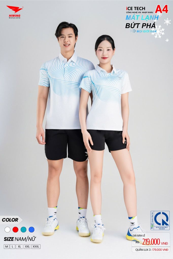 Áo Thể Thao HIWING ICE TECH A4 Nam Nữ Màu Trắng