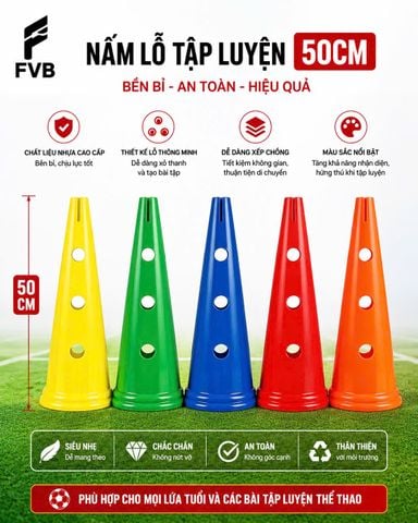 Nấm Lỗ Tập Luyện 50cm FVB — Phụ Kiện Đánh Dấu Sân Và Tạo Chướng Ngại Vật Đa Năng