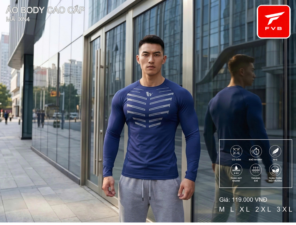 Áo Thể Thao Body Dài Tay Cao Cấp FVB Mã XN2 — Thiết Kế Xương Sườn Đột Phá, Tôn Dáng Cực Đỉnh