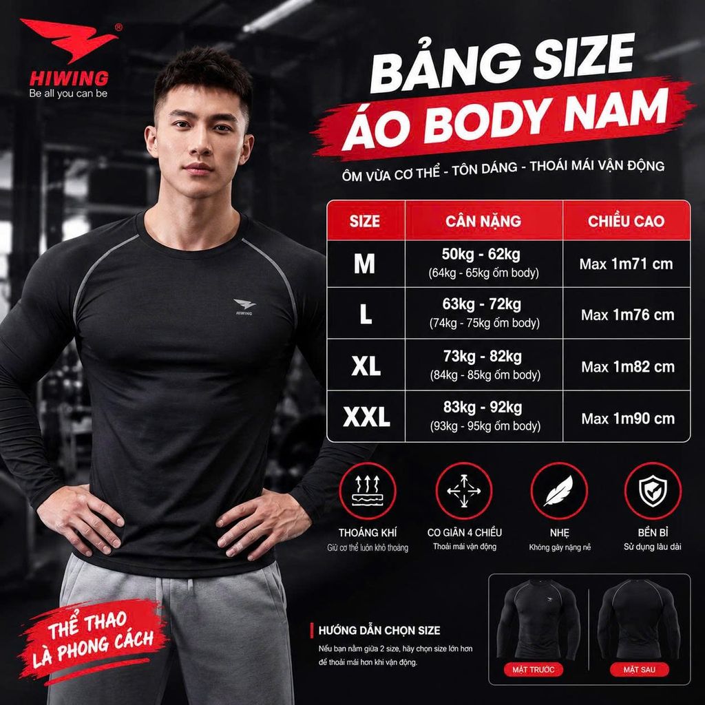 Áo Thể Thao Dài Tay Body Cao Cấp Hiwing Màu Đen — Ôm Dáng, Thoải Mái, Giá Tốt Nhất