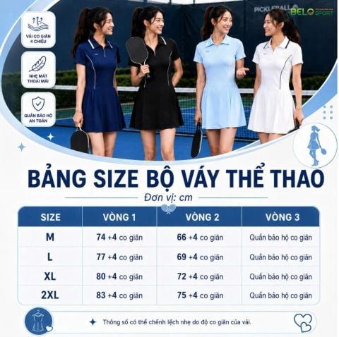 Bộ Set Váy Áo Thể Thao Nữ Pickleball & Tennis Vina Authentic SVT28 Màu Xanh – Năng Động, Thanh Lịch, Tôn Dáng