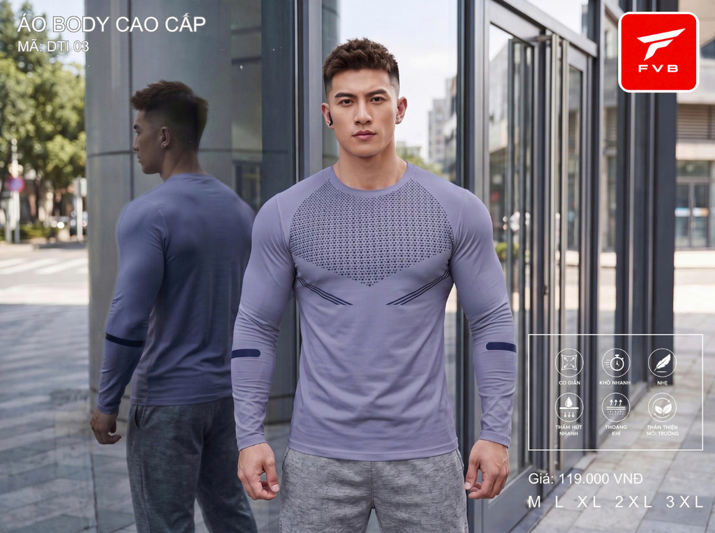 Áo Thể Thao Body Dài Tay Cao Cấp FVB Mã DTI1 — Thiết Kế Đột Phá, Tôn Dáng Cực Đỉnh