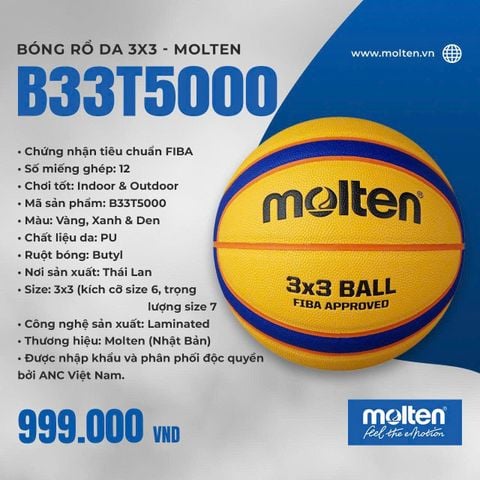 Bóng Rổ Da 3X3 Molten B33T5000 — Chuẩn Thi Đấu Chuyên Nghiệp