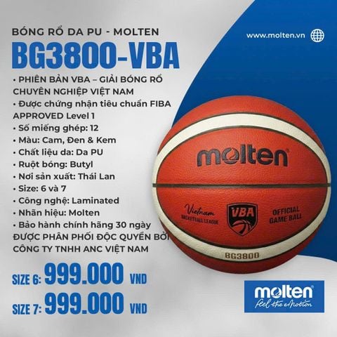 Bóng Rổ Da PU Molten BG3800-VBA — Phiên Bản Chuẩn Thi Đấu Chuyên Nghiệp