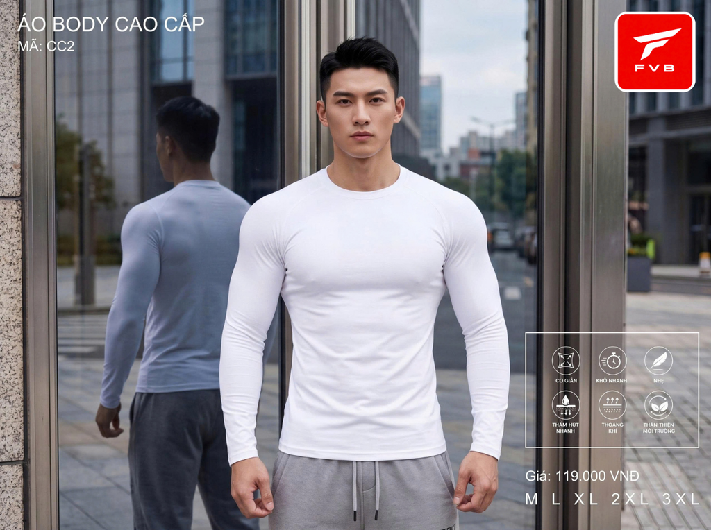 Áo Thể Thao Body Dài Tay Cao Cấp FVB Mã CC4 — Tôn Dáng Cực Đỉnh, Thoáng Mát Đỉnh Cao
