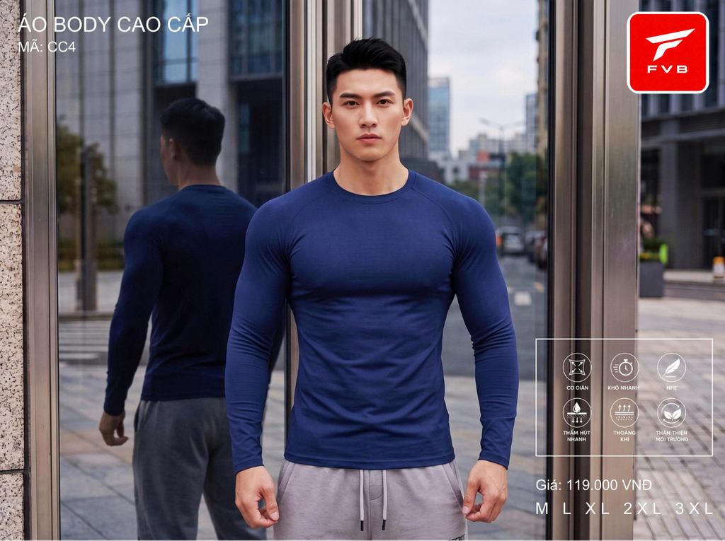 Áo Thể Thao Body Dài Tay Cao Cấp FVB Mã CC1 — Tôn Dáng Cực Đỉnh, Thoáng Mát Đỉnh Cao