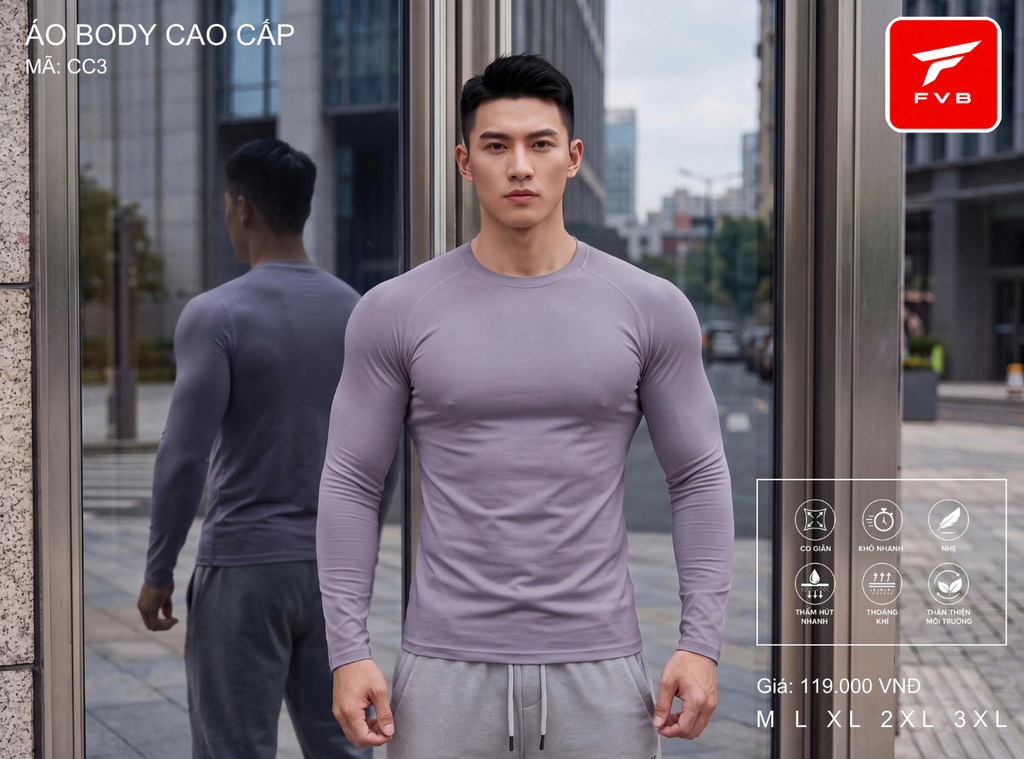 Áo Thể Thao Body Dài Tay Cao Cấp FVB Mã CC2 — Tôn Dáng Cực Đỉnh, Thoáng Mát Đỉnh Cao