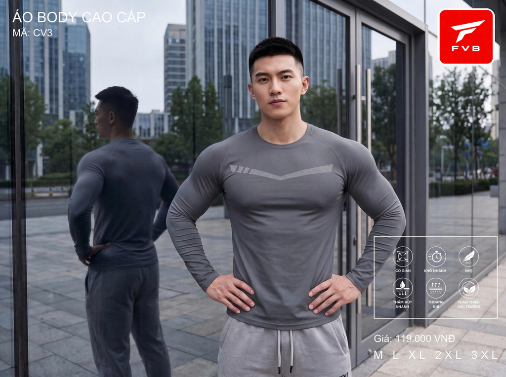 Áo Thể Thao Body Dài Tay Cao Cấp FVB Mã CV1 — Tôn Dáng Cực Đỉnh, Thoáng Mát Đỉnh Cao