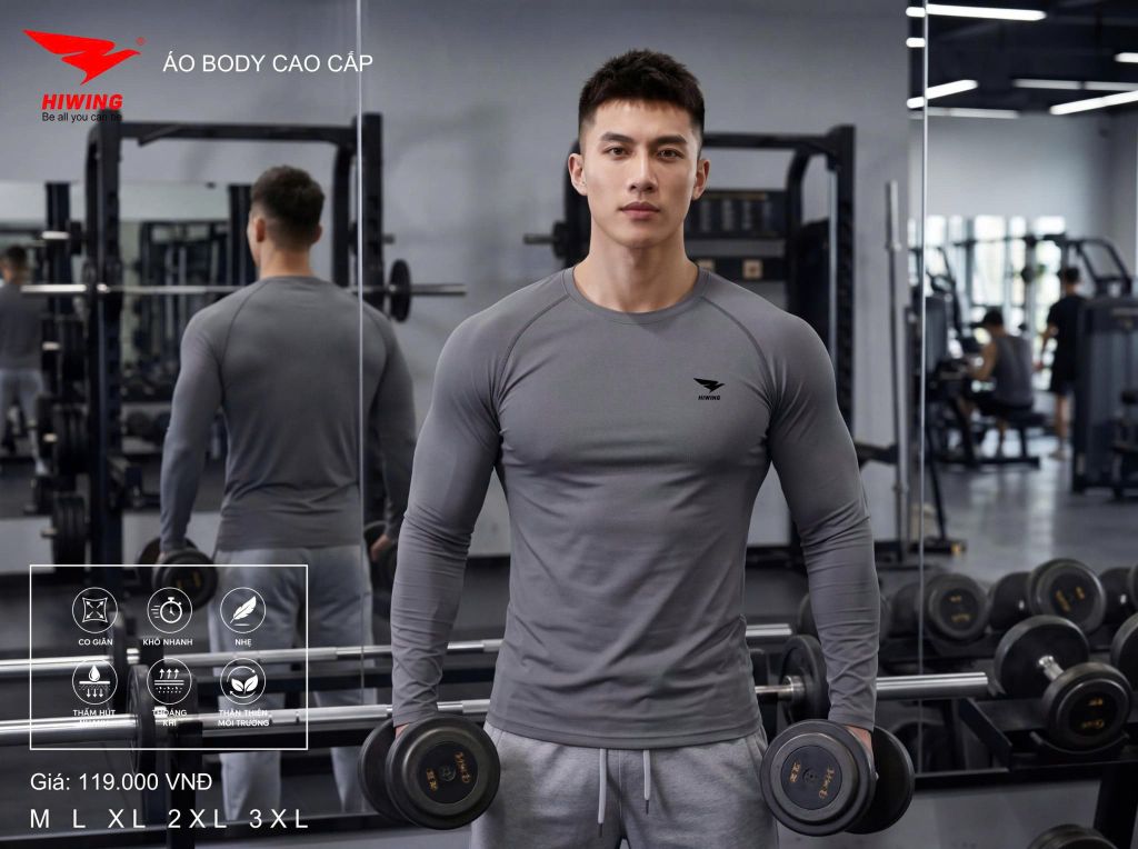 Áo Thể Thao Dài Tay Body Cao Cấp Hiwing Màu Xám — Ôm Dáng, Thoải Mái, Giá Tốt Nhất
