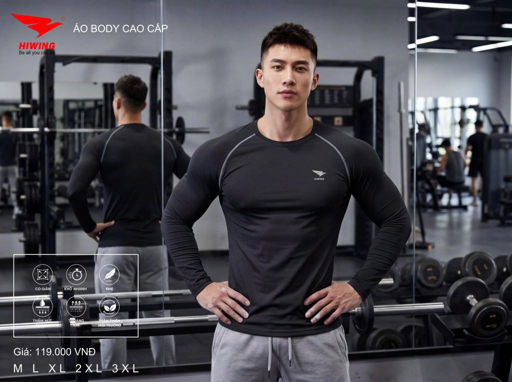 Áo Thể Thao Dài Tay Body Cao Cấp Hiwing Màu Xám — Ôm Dáng, Thoải Mái, Giá Tốt Nhất