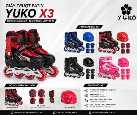 Giày Patin Yuko Combo X3 Bánh Dọc - 4 Màu