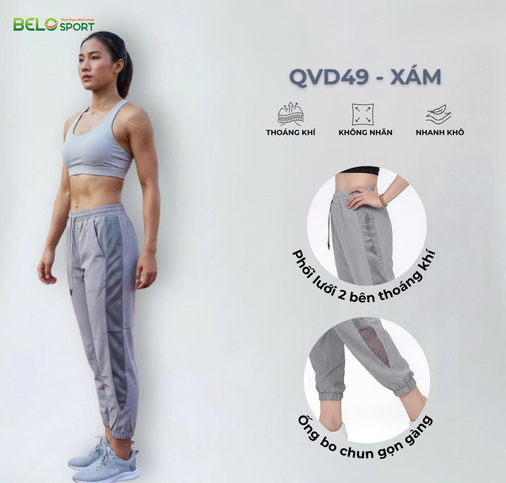 Quần Gió Thể Thao Dài Nữ Bó Côn Vina QVD49 – Thoải Mái, Tôn Dáng, Năng Động