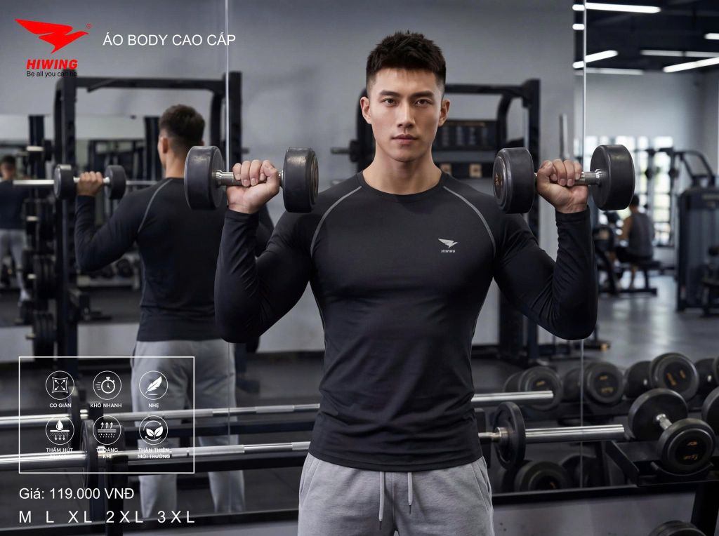 Áo Thể Thao Dài Tay Body Cao Cấp Hiwing Màu Đen — Ôm Dáng, Thoải Mái, Giá Tốt Nhất
