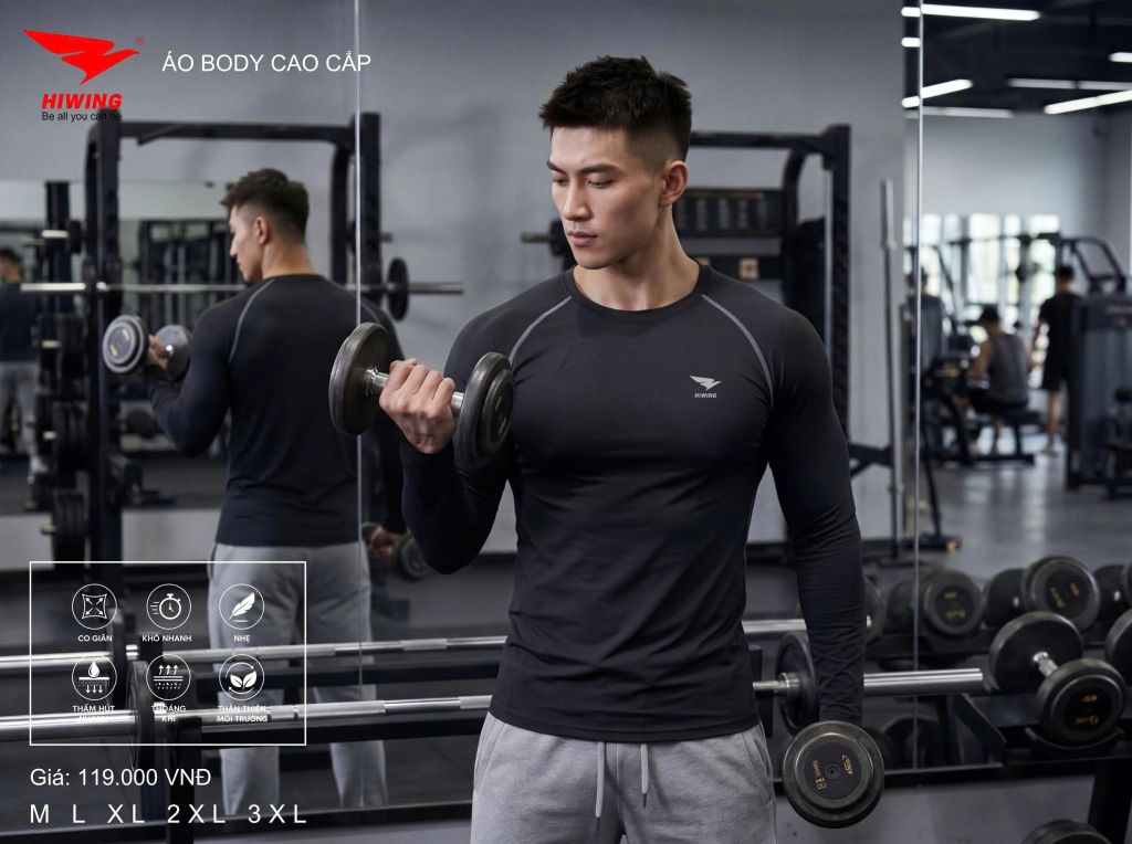 Áo Thể Thao Dài Tay Body Cao Cấp Hiwing Màu Đen — Ôm Dáng, Thoải Mái, Giá Tốt Nhất