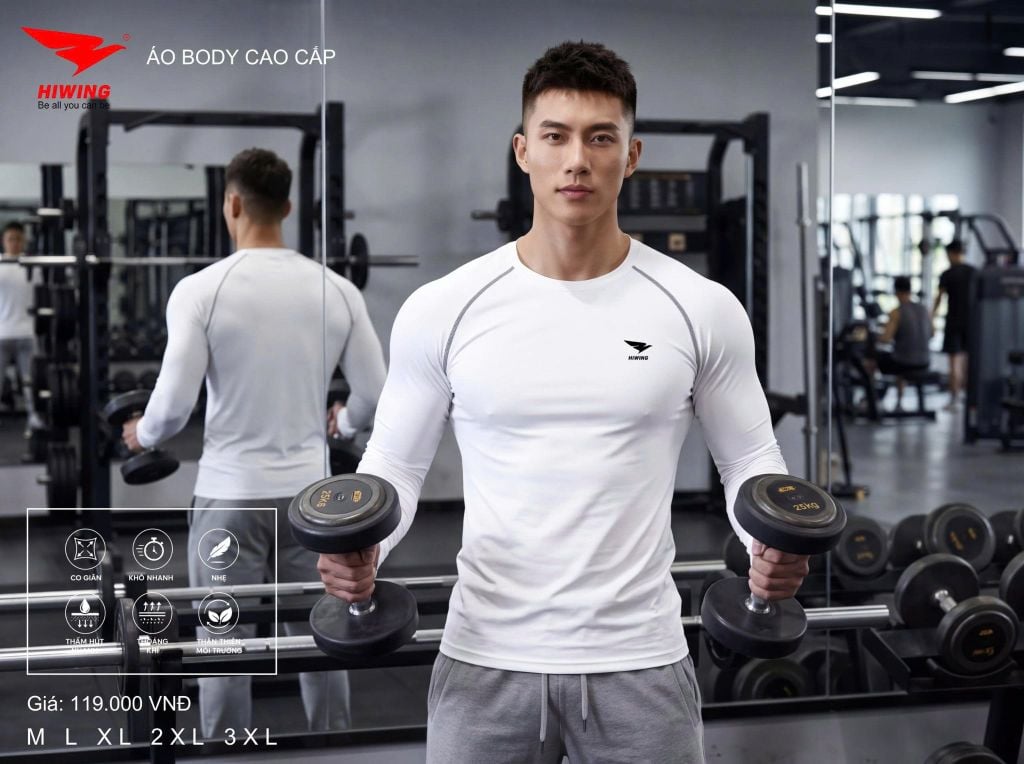 Áo Thể Thao Dài Tay Body Cao Cấp Hiwing Màu Trắng — Ôm Dáng, Thoải Mái, Giá Tốt Nhất