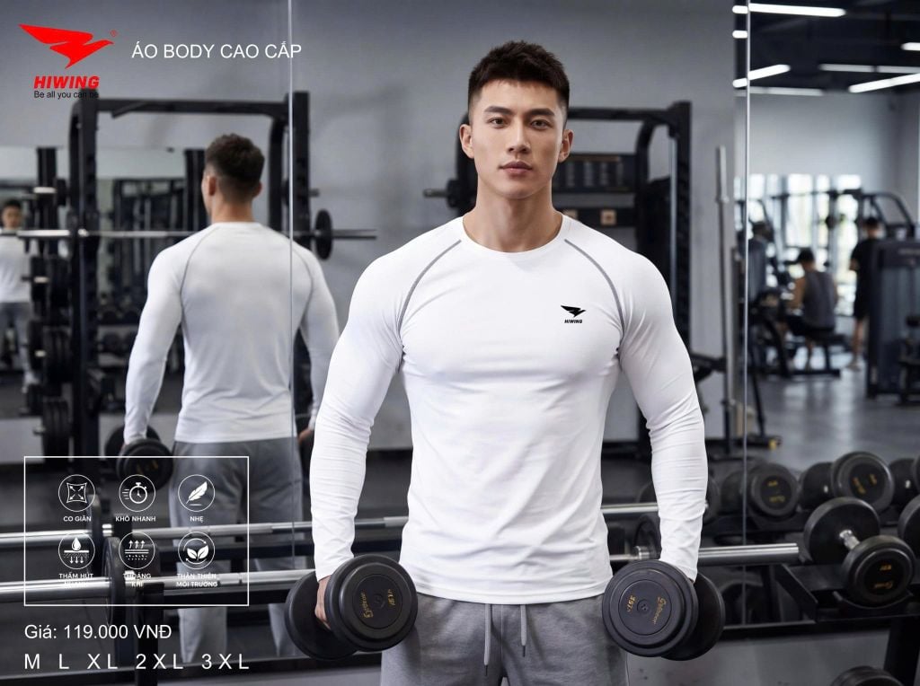 Áo Thể Thao Dài Tay Body Cao Cấp Hiwing Màu Trắng — Ôm Dáng, Thoải Mái, Giá Tốt Nhất