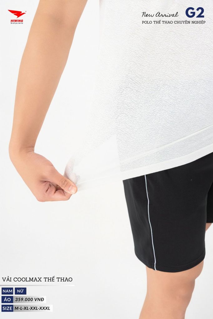 Áo Thể Thao Polo Pickleball, Golf Cao Cấp Hiwing G2 Màu Trắng
