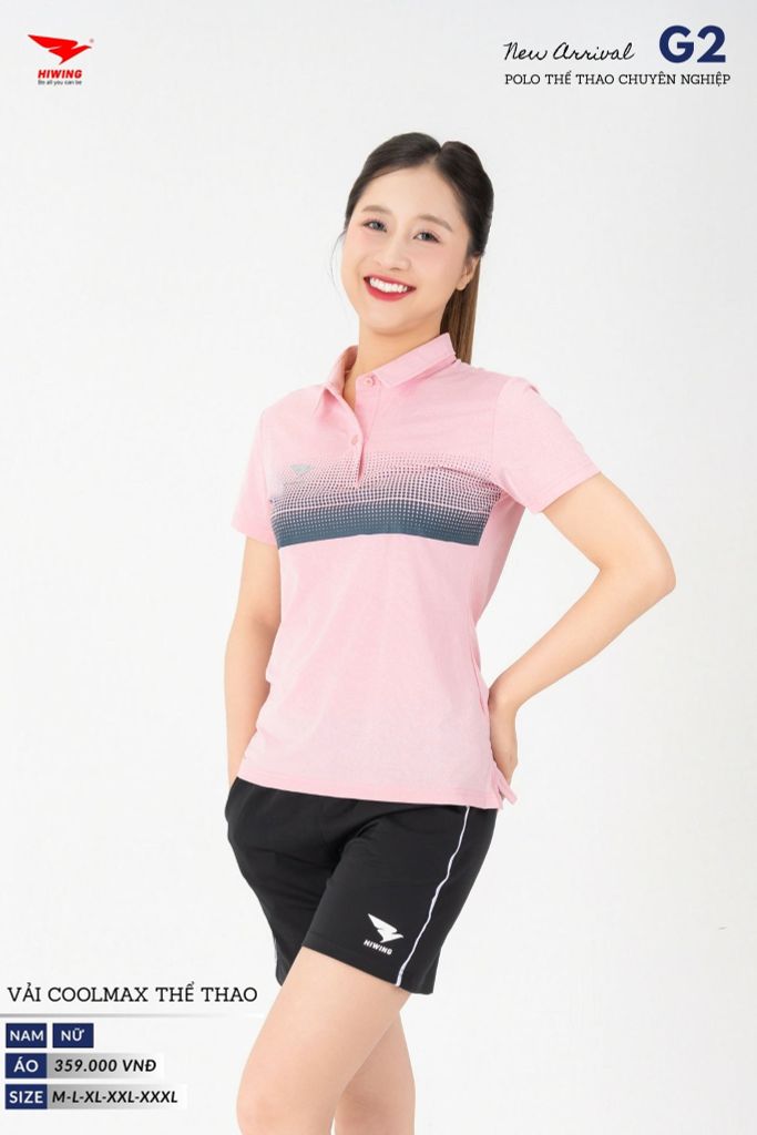 Áo Thể Thao Polo Pickleball, Golf Cao Cấp Hiwing G2 Màu Hồng Phấn