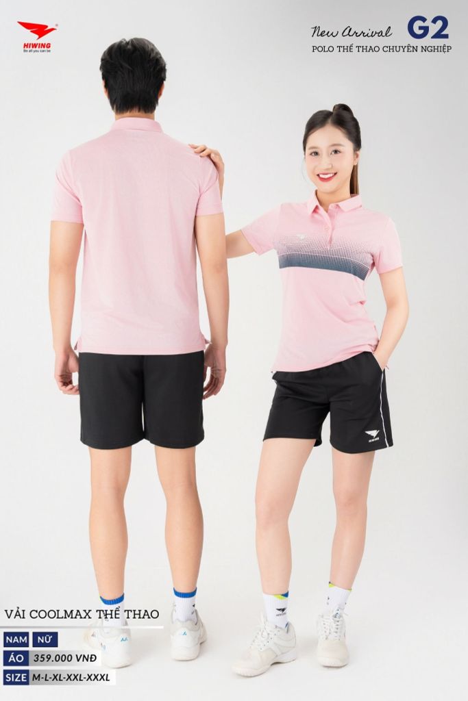 Áo Thể Thao Polo Pickleball, Golf Cao Cấp Hiwing G2 Màu Hồng Phấn