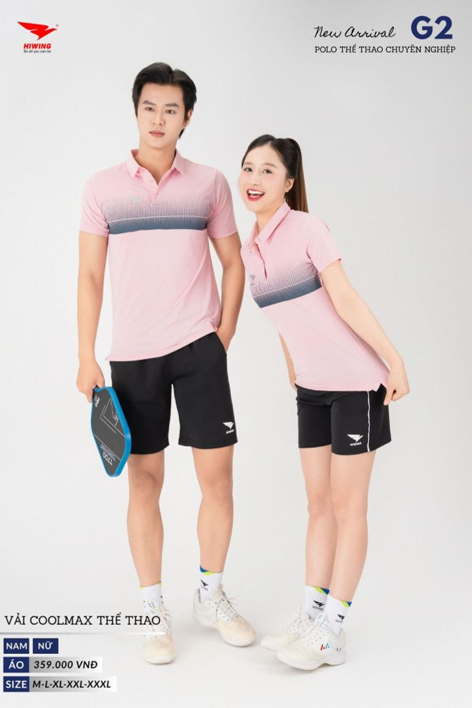 Áo Thể Thao Polo Pickleball, Golf Cao Cấp Hiwing G2 Màu Hồng Phấn