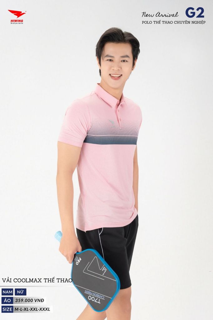 Áo Thể Thao Polo Pickleball, Golf Cao Cấp Hiwing G2 Màu Hồng Phấn