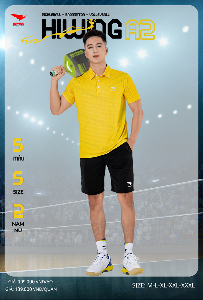 Áo Cầu Lông , Pickleball Hiwing A2 - Màu Vàng