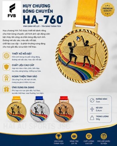 Huy Chương Bóng Chuyền HA-760 Cao Cấp Dùng Cho Trao Tặng