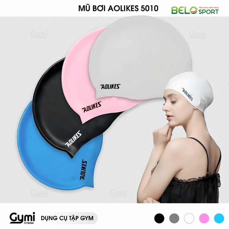 Mũ Bơi Aolikes 5010 Nón Bơi Người Lớn Nam Nữ Che Tai Silicon Chống Nước