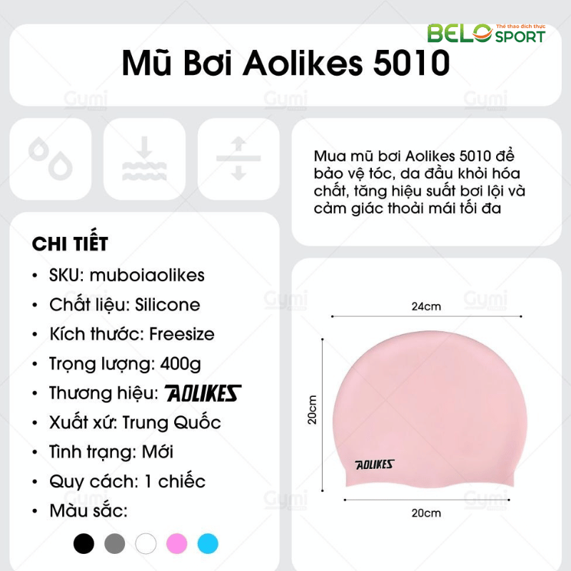 Mũ Bơi Aolikes 5010 Nón Bơi Người Lớn Nam Nữ Che Tai Silicon Chống Nước