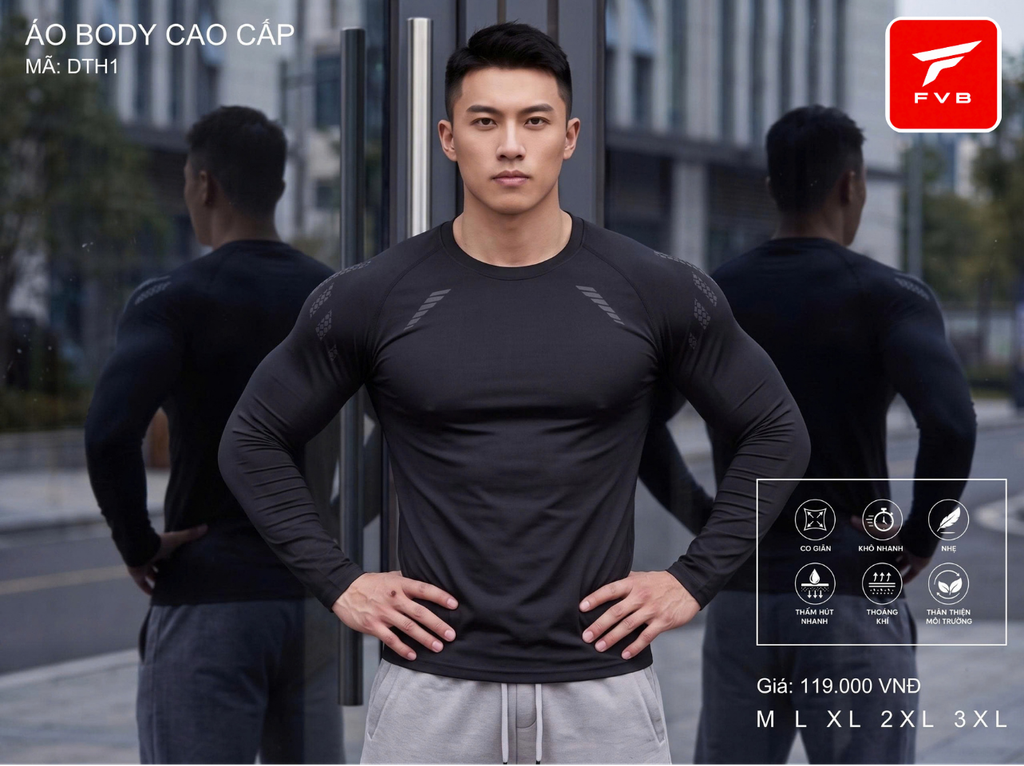 Áo Thể Thao Body Dài Tay Cao Cấp FVB Mã DTH 2 — Phong Cách Mạnh Mẽ, Đỉnh Cao Công Nghệ Vải