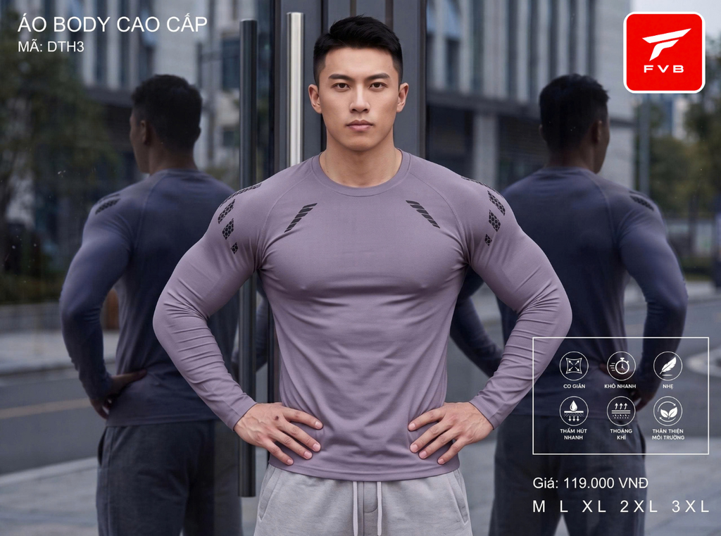 Áo Thể Thao Body Dài Tay Cao Cấp FVB Mã DTH 1 — Phong Cách Mạnh Mẽ, Đỉnh Cao Công Nghệ Vải