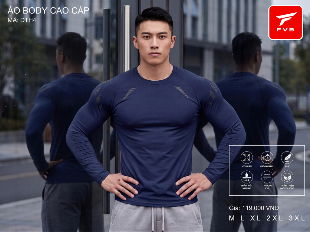 Áo Thể Thao Body Dài Tay Cao Cấp FVB Mã DTH 1 — Phong Cách Mạnh Mẽ, Đỉnh Cao Công Nghệ Vải
