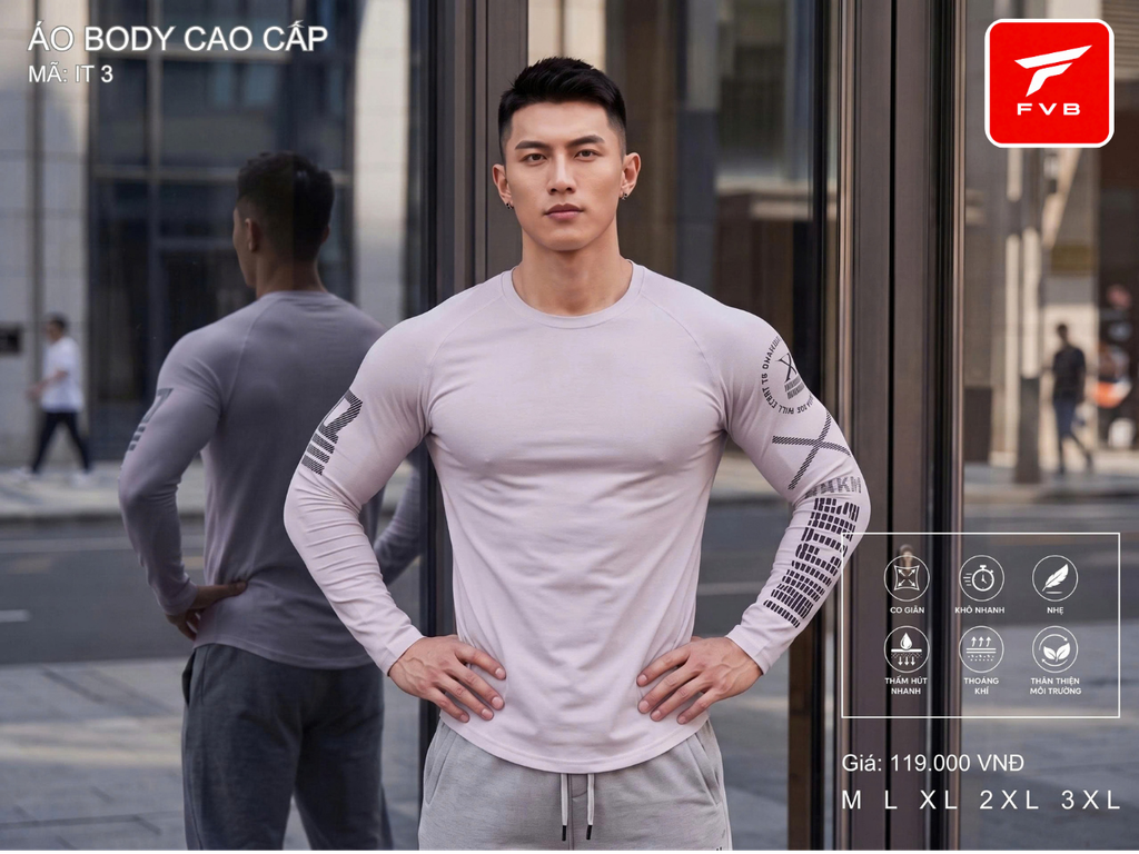 Áo Thể Thao Body Dài Tay Cao Cấp FVB Mã IT2 — Thiết Kế Tay Áo Cực Chất, Tôn Dáng Đỉnh Cao
