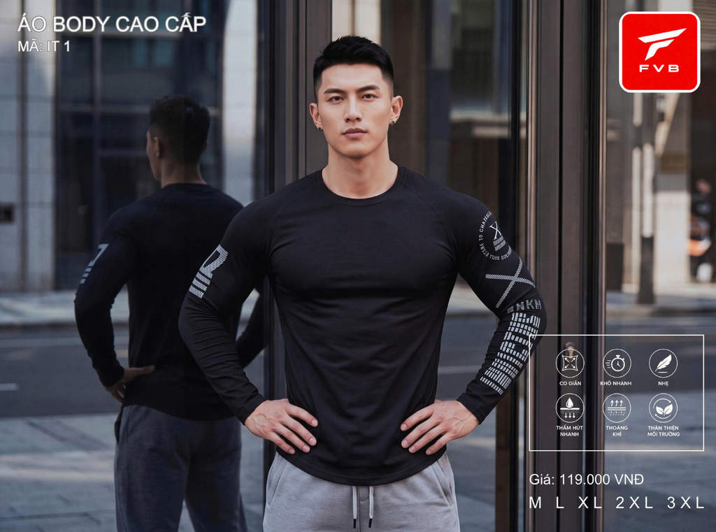 Áo Thể Thao Body Dài Tay Cao Cấp FVB Mã IT2 — Thiết Kế Tay Áo Cực Chất, Tôn Dáng Đỉnh Cao