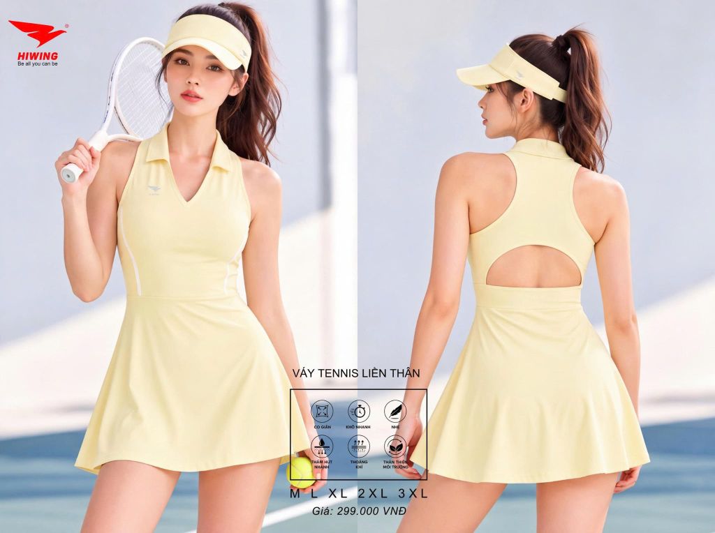 Váy Liền Thân Thể Thao Pickleball Hiwing Cao Cấp Màu Đen — Đẹp Đẳng Cấp, Tôn Dáng