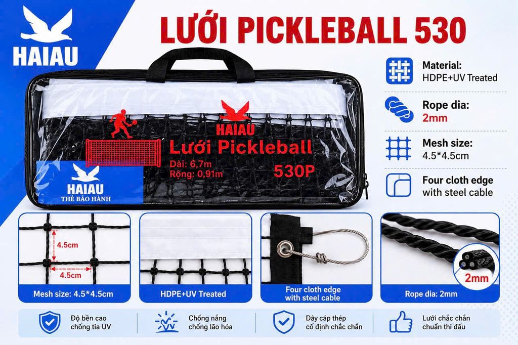 Lưới Pickleball Hải Âu 570P – Bền Bỉ, Chắc Chắn, Đạt Chuẩn Thi Đấu