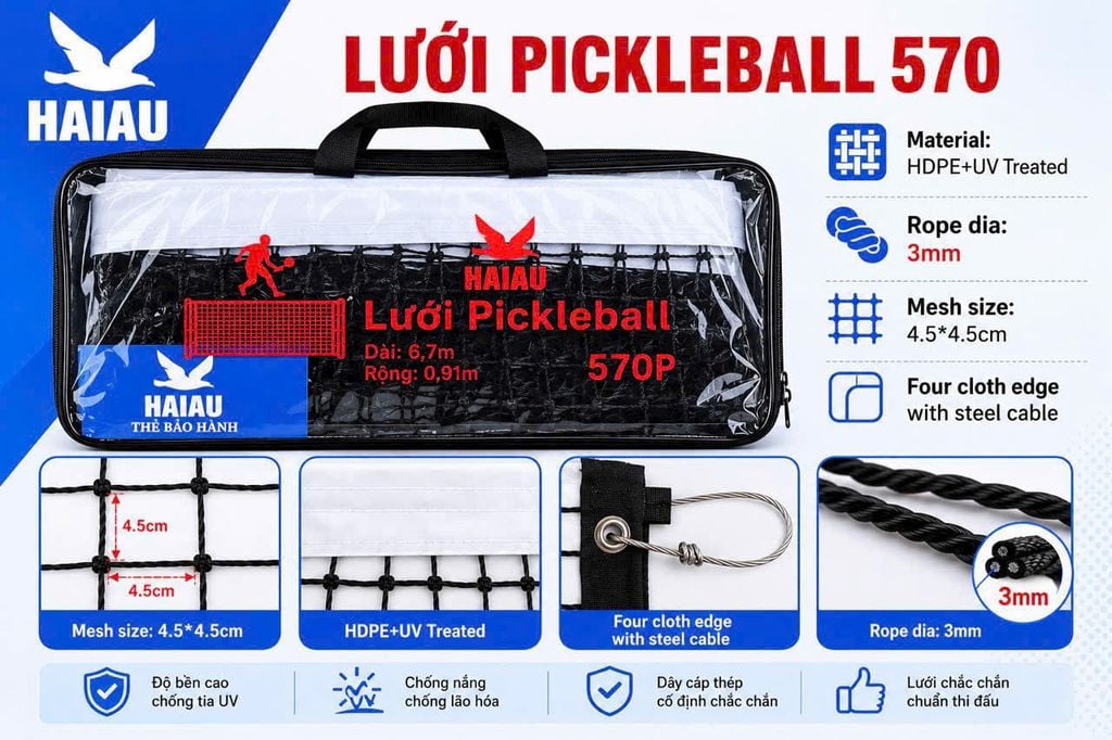 Lưới Pickleball Hải Âu 530P – Bền Bỉ, Chắc Chắn, Đạt Chuẩn Thi Đấu
