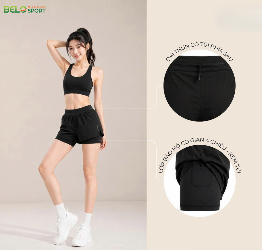 Quần Tập Gym, Chạy Bộ 2 Lớp Nữ Vina QVN61 – Thoải Mái, Năng Động, Tôn Dáng