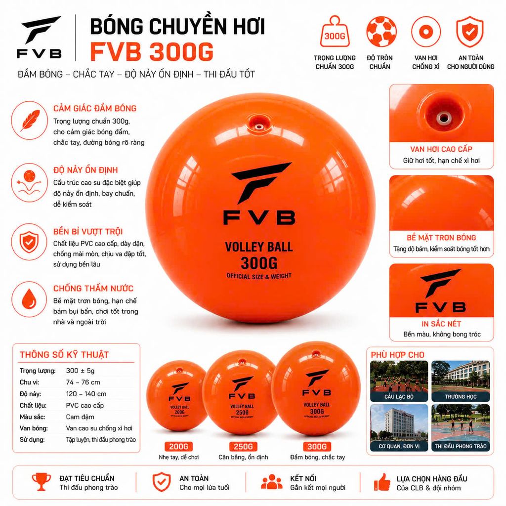 Quả Bóng Chuyền FVB 250G Chính Hãng | Đạt Chuẩn Thi Đấu, Bền Đẹp