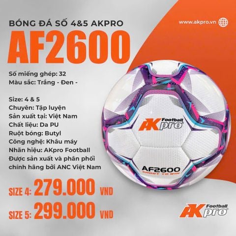 Bóng đá AKpro AF2600 Tím Size 4 Size 5