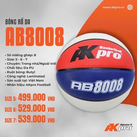 Bóng Rổ Da Akpro AB8008 (Size 5, 6, 7) — Bền Bỉ, Chuẩn Thi Đấu, Giá Tốt