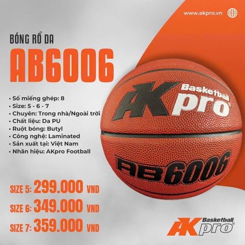 Bóng Rổ Da Akpro AB6006 (Size 5, 6, 7) — Bền Bỉ, Chuẩn Thi Đấu, Giá Tốt